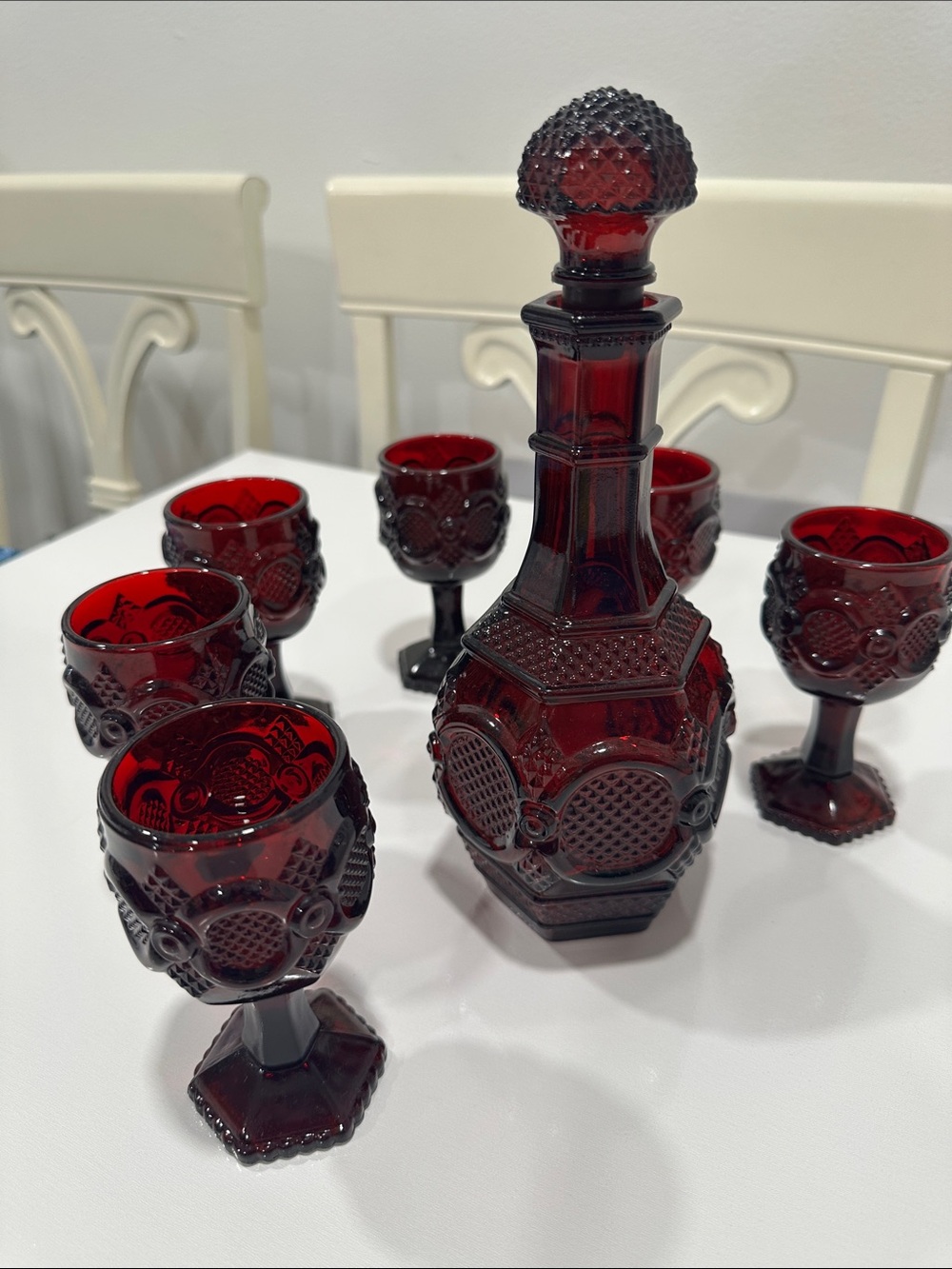 Avon Ruby Red Pressed Glass Decanter and Goblet Set - Picture 2 of 16